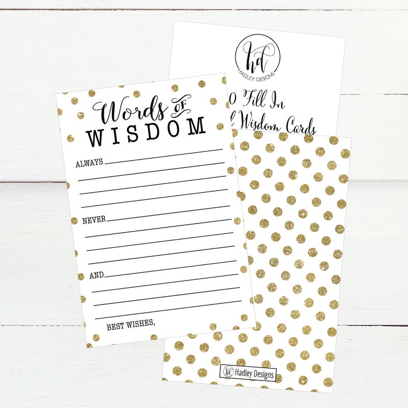 Hadley Designs 50 Gold Dot Words of Wisdom Advice Cards, Graduation Advice Cards, Marriage/Wedding Advice Cards, Guest Book Alternative, Bridal or Baby Shower Party Games, Boy or Girl Baby Prediction - Image 4